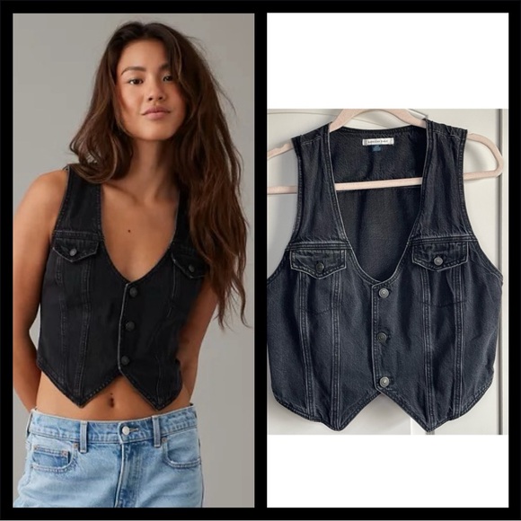 American Eagle Outfitters Denim Black Wash Denim Vest - Picture 1 of 8